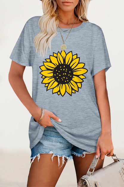 Camisetas casuales con cuello redondo y estampado de flores
