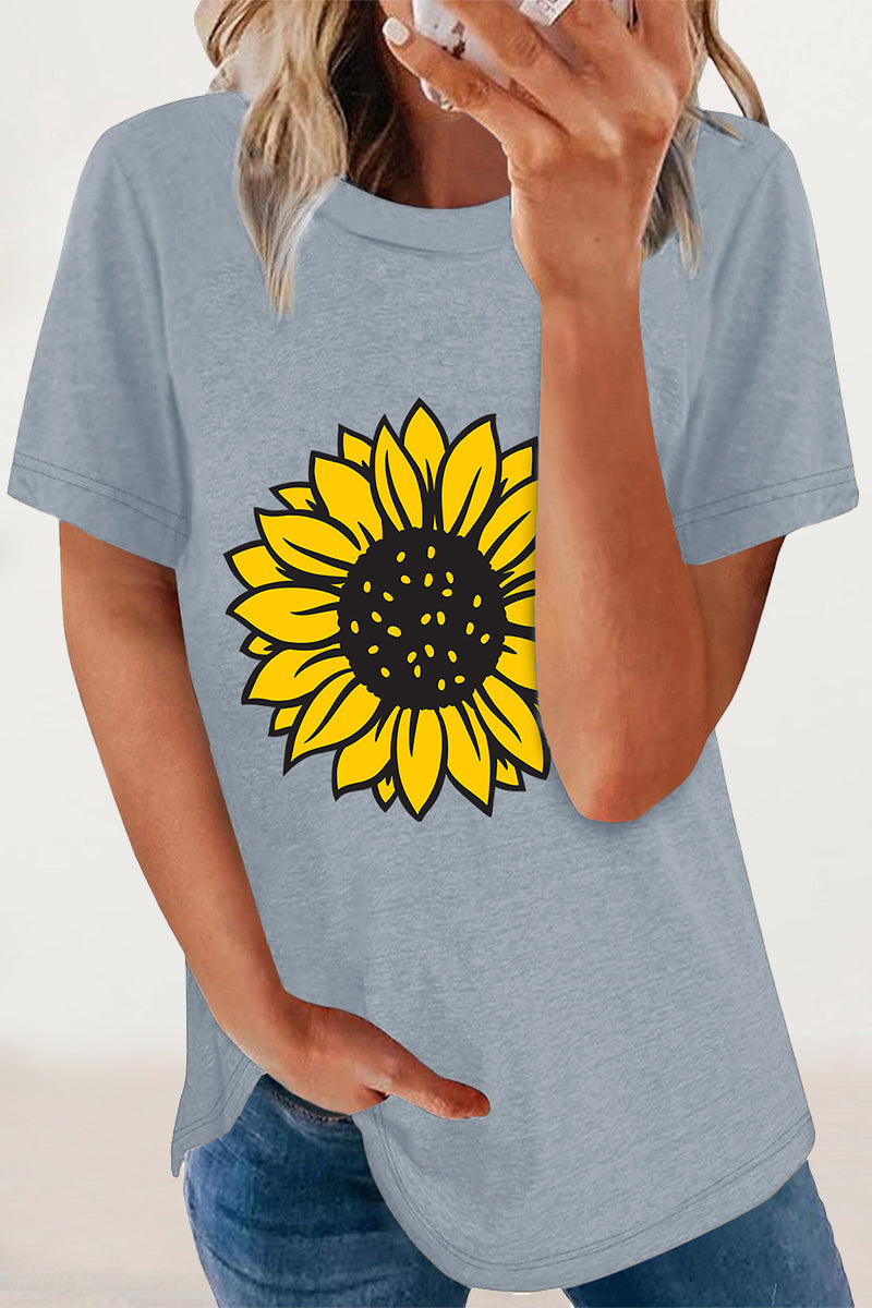 Camisetas casuales con cuello redondo y estampado de flores
