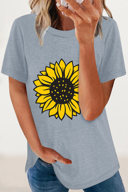 Camisetas casuales con cuello redondo y estampado de flores