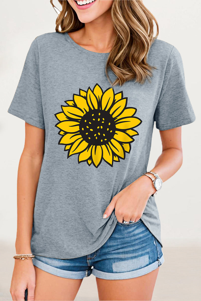 Camisetas casuales con cuello redondo y estampado de flores