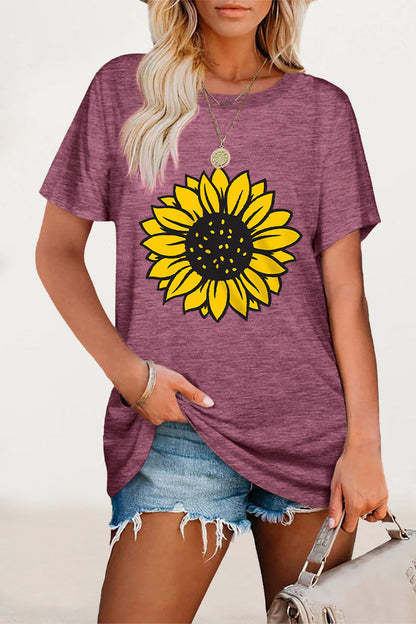 Camisetas casuales con cuello redondo y estampado de flores