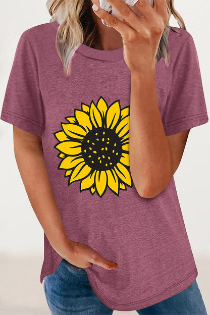 Camisetas casuales con cuello redondo y estampado de flores