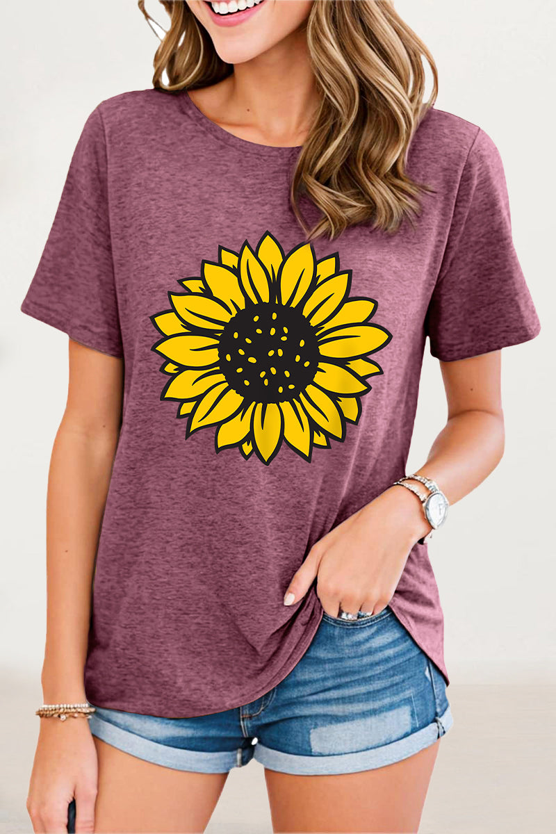 Camisetas casuales con cuello redondo y estampado de flores