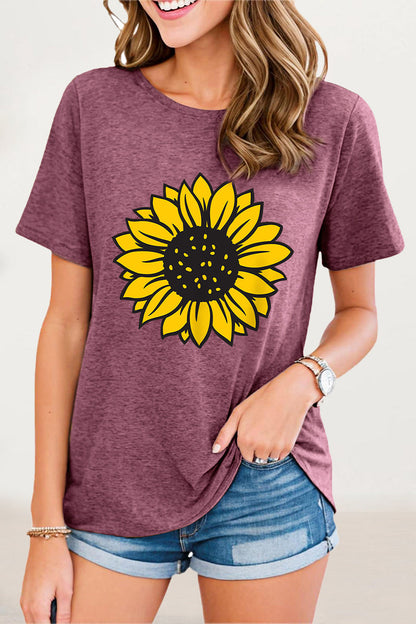 Camisetas casuales con cuello redondo y estampado de flores