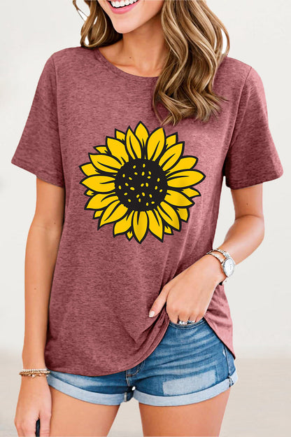 Camisetas casuales con cuello redondo y estampado de flores