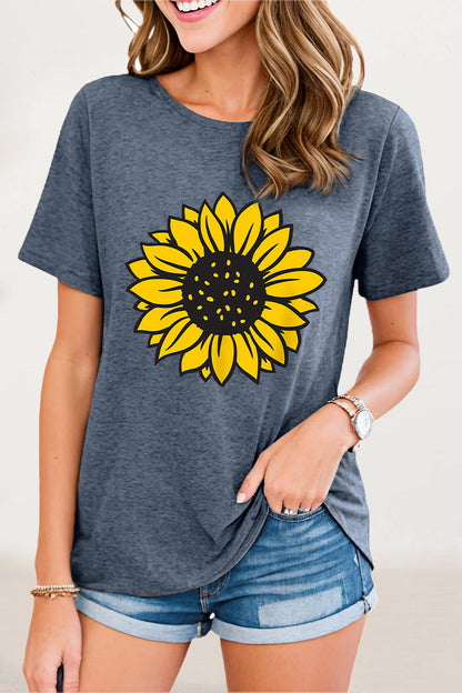 Camisetas casuales con cuello redondo y estampado de flores