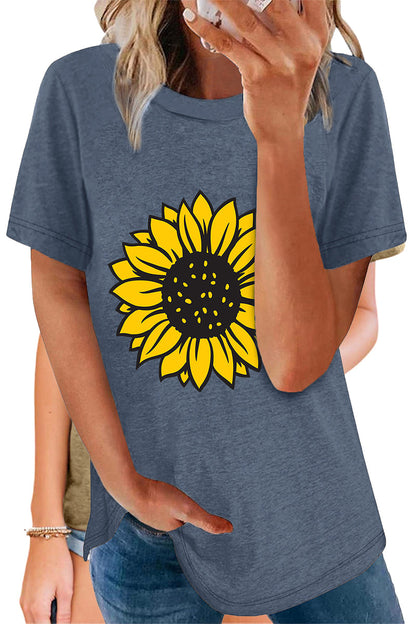 Camisetas casuales con cuello redondo y estampado de flores