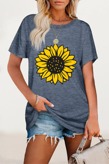 Camisetas casuales con cuello redondo y estampado de flores