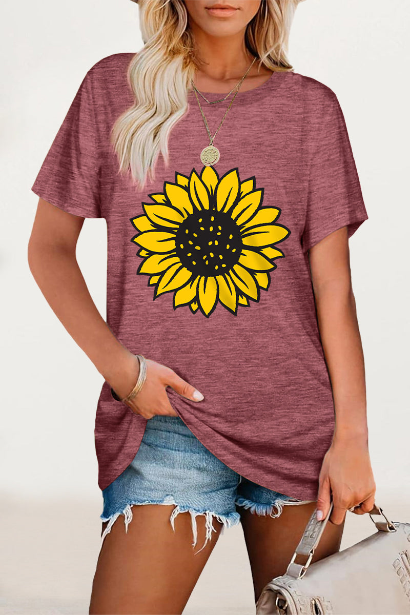 Camisetas casuales con cuello redondo y estampado de flores