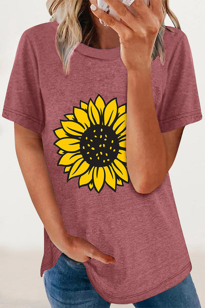 Camisetas casuales con cuello redondo y estampado de flores