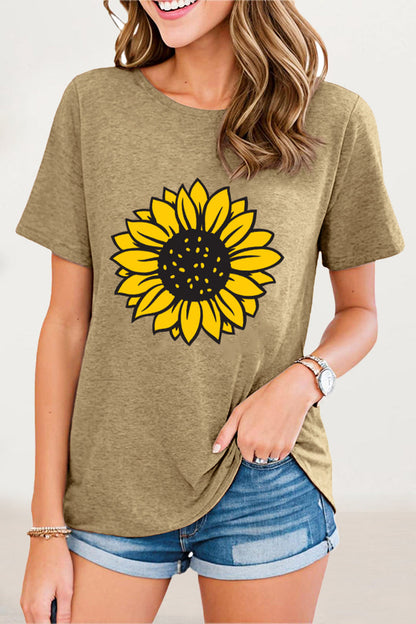 Camisetas casuales con cuello redondo y estampado de flores