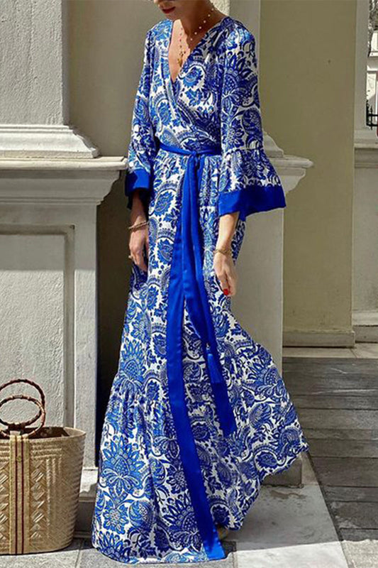 Vestidos bohemios vintage con estampado floral y escote en V