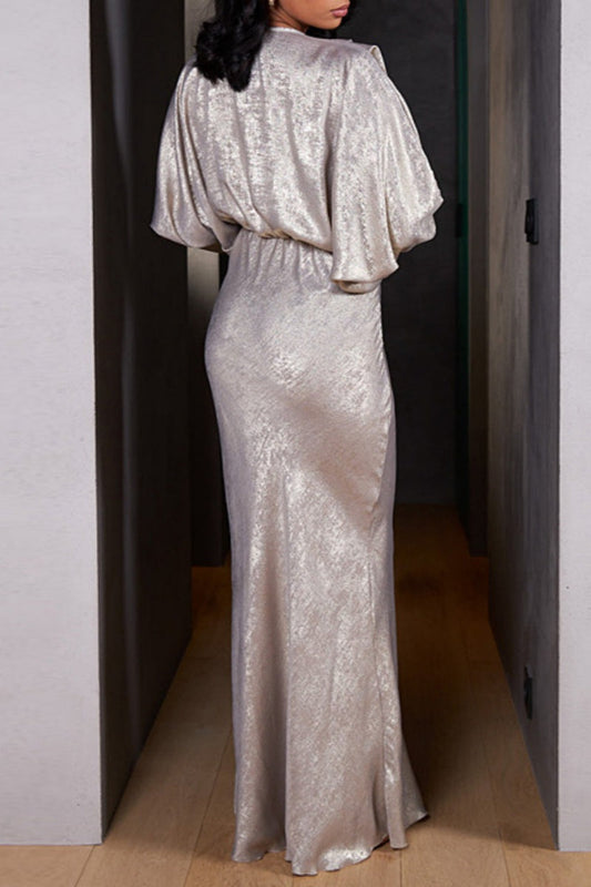 Vestidos largos casuales de cuello en V con patchwork sólido