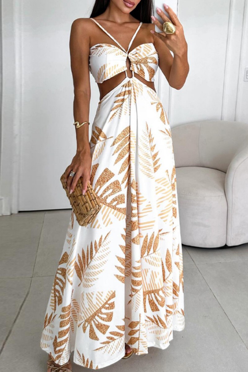 Vestidos largos sexis informales con tirantes finos, sin espalda y estampados