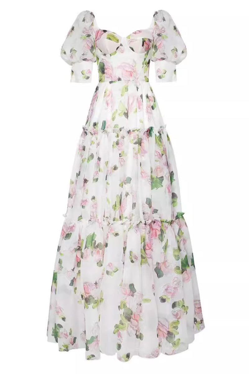 Vestidos de noche elegantes con hombros descubiertos y flores de celebridades
