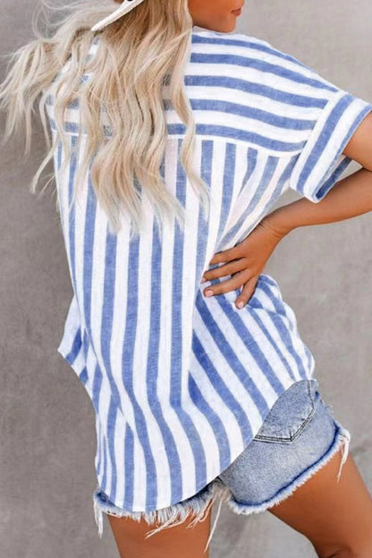 Tops casuales de cuello vuelto con patchwork a rayas