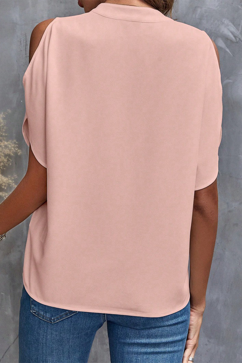 Tops casuales de cuello en V con patchwork sólido