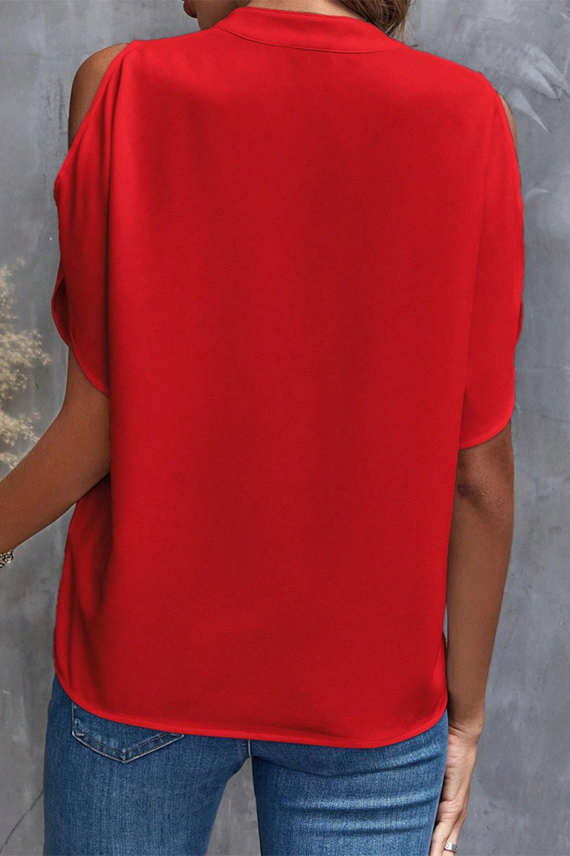 Blusas casuales de cuello en V con patchwork liso (10 colores)