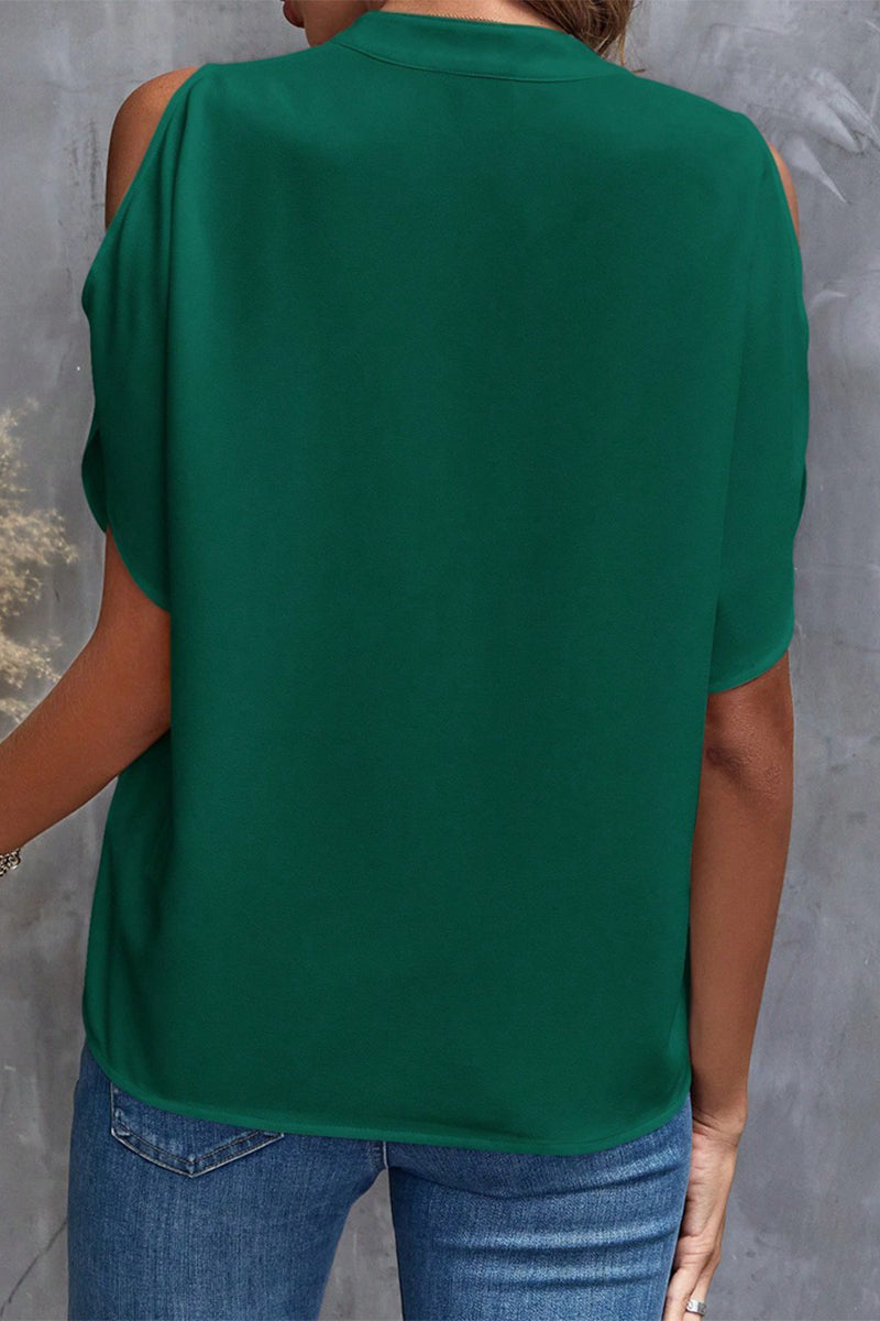 Blusas casuales de cuello en V con patchwork liso (10 colores)
