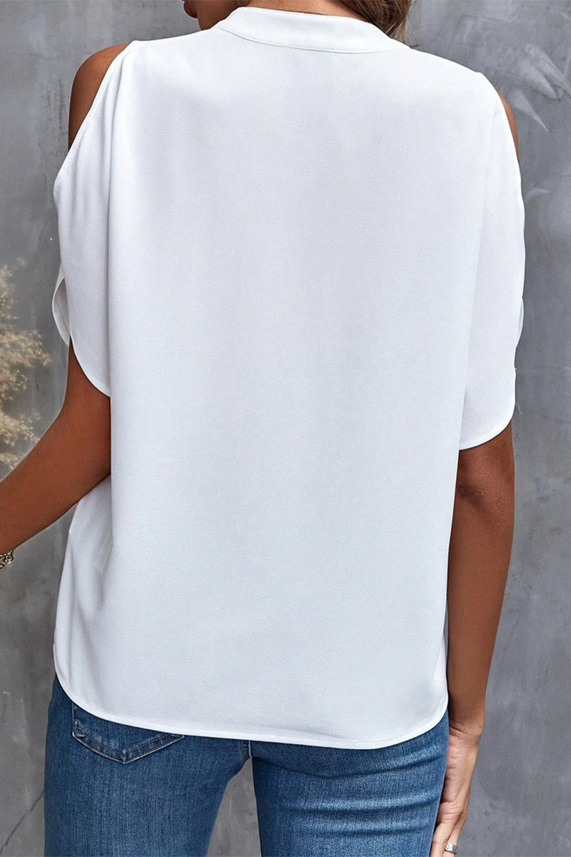 Blusas casuales de cuello en V con patchwork liso (10 colores)