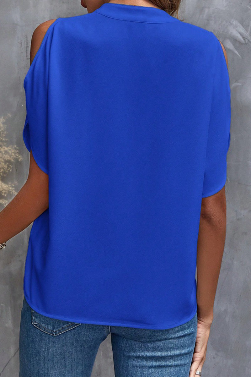 Tops casuales de cuello en V con patchwork sólido