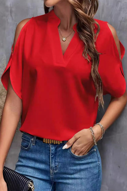 Blusas casuales de cuello en V con patchwork liso (10 colores)