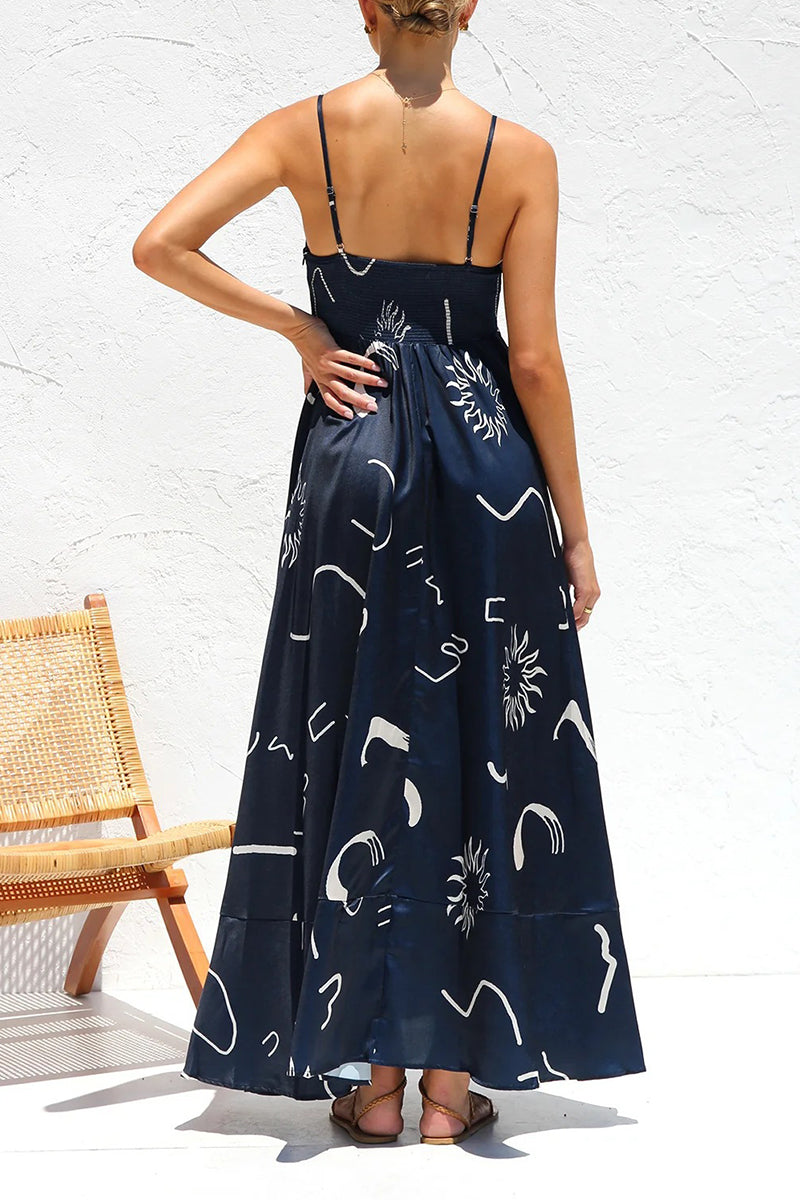 Vestidos sexis con tirantes y espalda descubierta con estampado geométrico