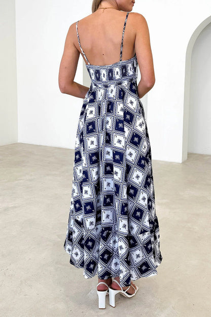 Vestidos sexis con tirantes y espalda descubierta con estampado geométrico