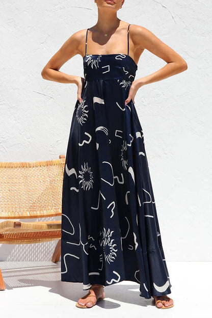 Vestidos sexis con tirantes y espalda descubierta con estampado geométrico