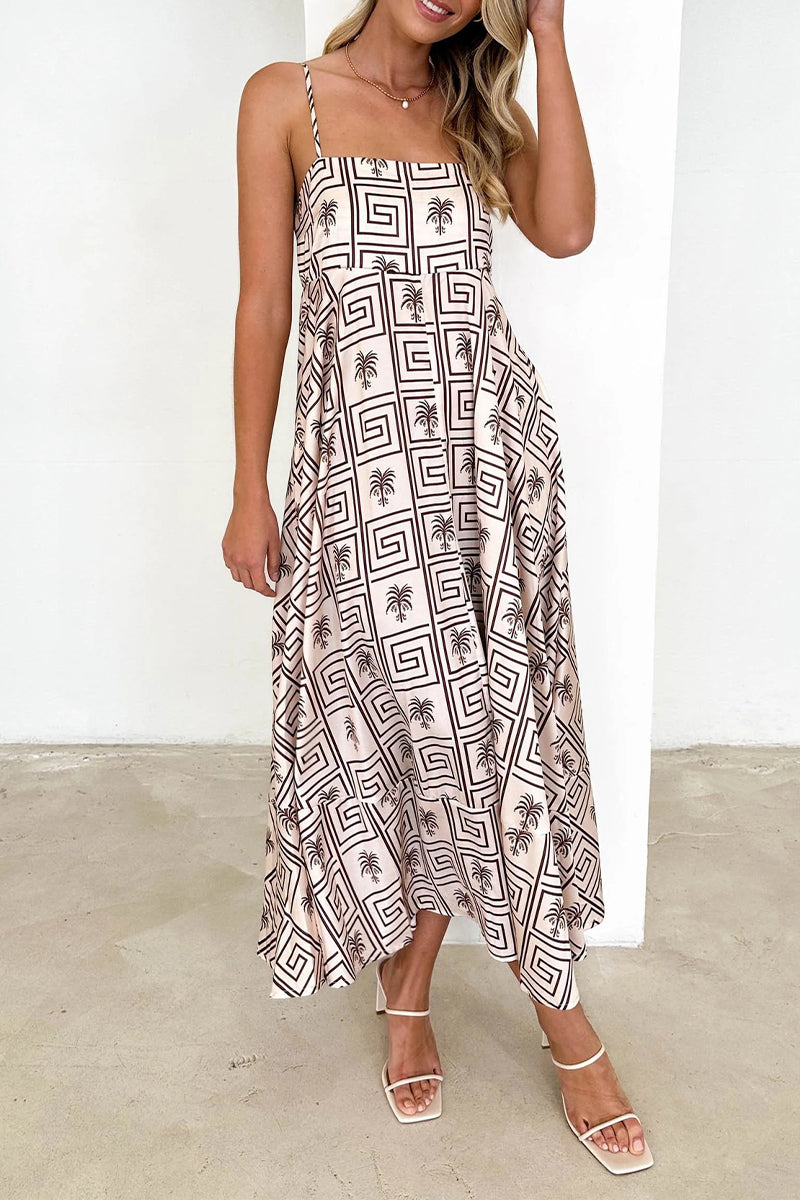Vestidos sexis con tirantes y espalda descubierta con estampado geométrico