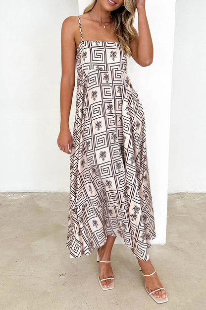 Vestidos sexis con tirantes y espalda descubierta con estampado geométrico