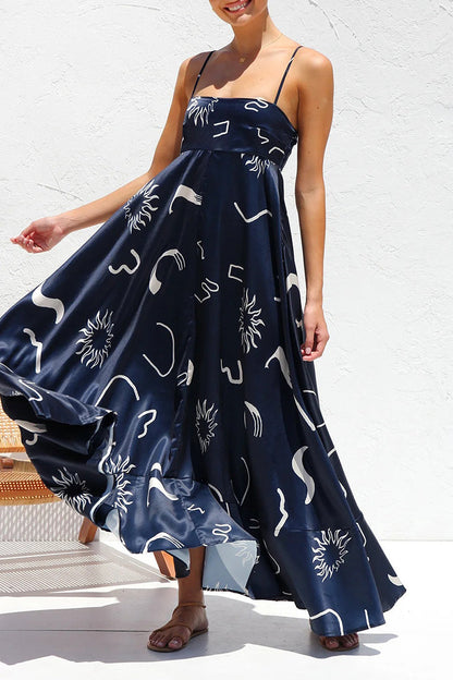 Vestidos sexis con tirantes y espalda descubierta con estampado geométrico