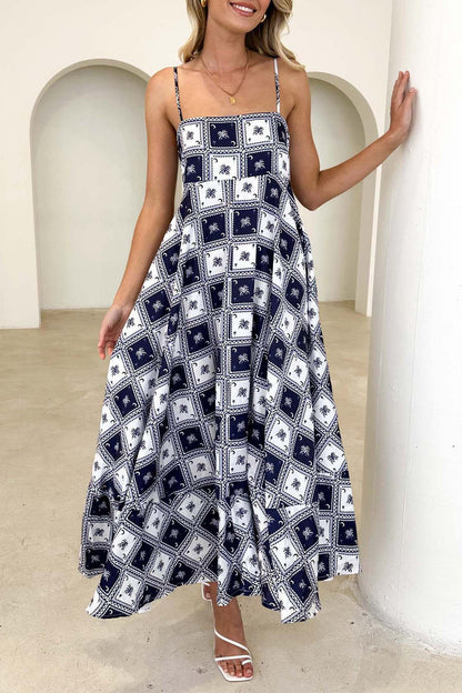 Vestidos sexis con tirantes y espalda descubierta con estampado geométrico