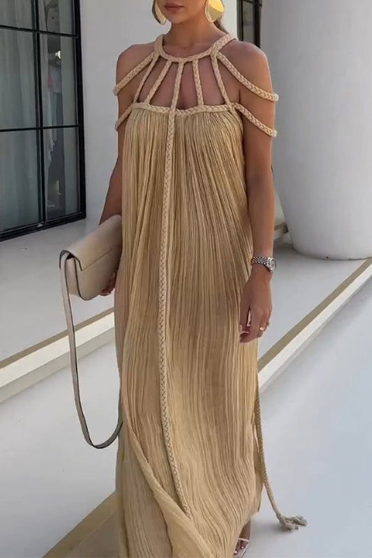 Vestidos casuales de corte A con cuello redondo y frenillo liso