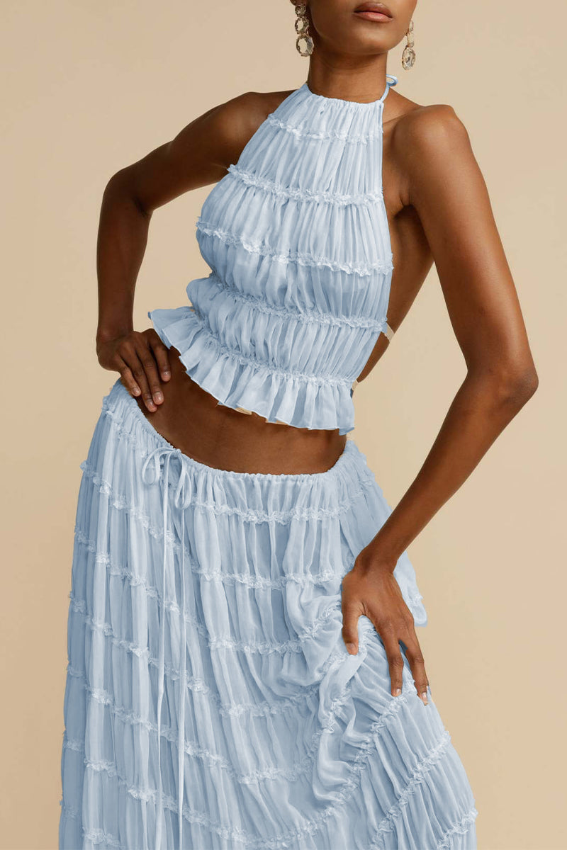 Traje de baño sexy de dos piezas sin mangas con cuello halter y espalda descubierta