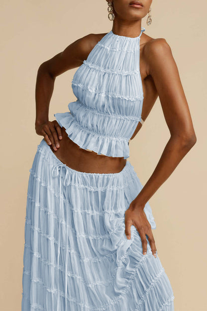 Traje de baño sexy de dos piezas sin mangas con cuello halter y espalda descubierta