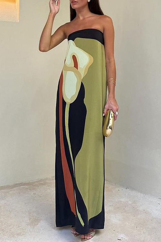 Vestidos casuales sin tirantes con estampado de flores en contraste