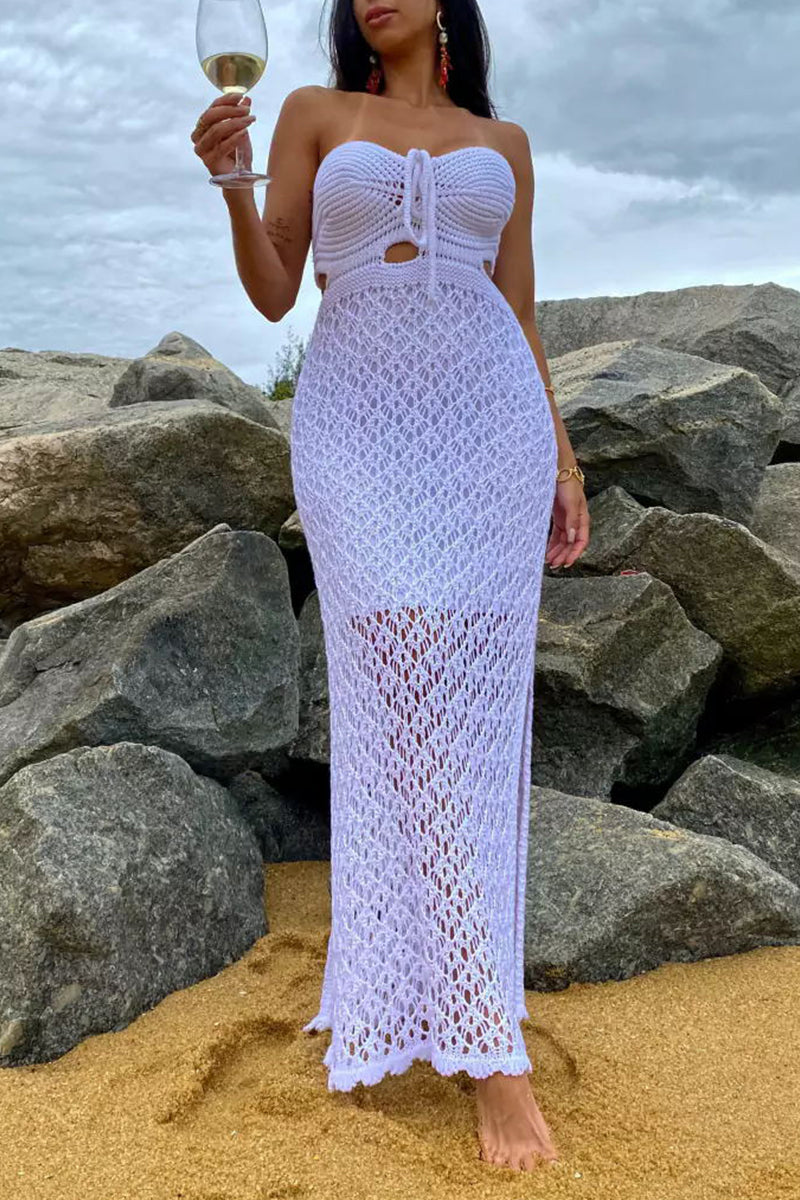 Traje de baño sexy de vacaciones, liso, con abertura y hueco (4 colores)