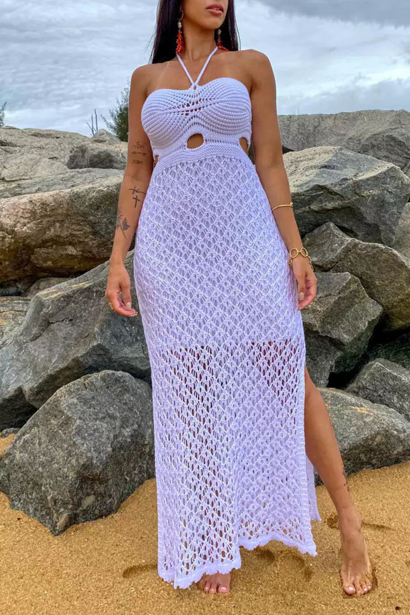 Traje de baño sexy de vacaciones, liso, con abertura y hueco (4 colores)