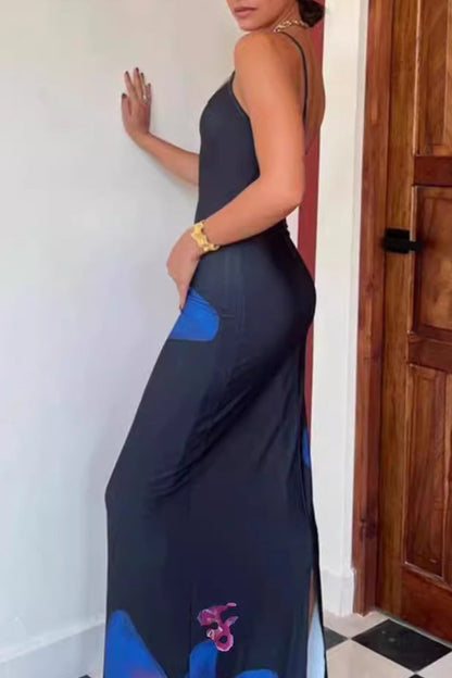 Vestidos sexis con estampado de flores y escote en U, falda de un solo paso