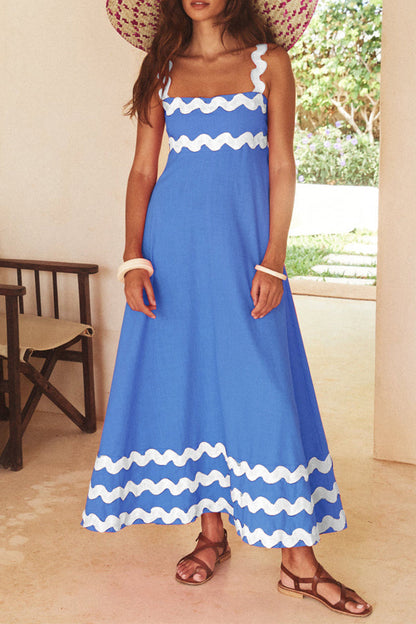 Vestidos casuales con tirantes y patchwork ondulado en contraste (7 colores)