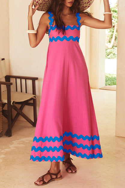 Vestidos casuales con tirantes y patchwork ondulado en contraste (7 colores)