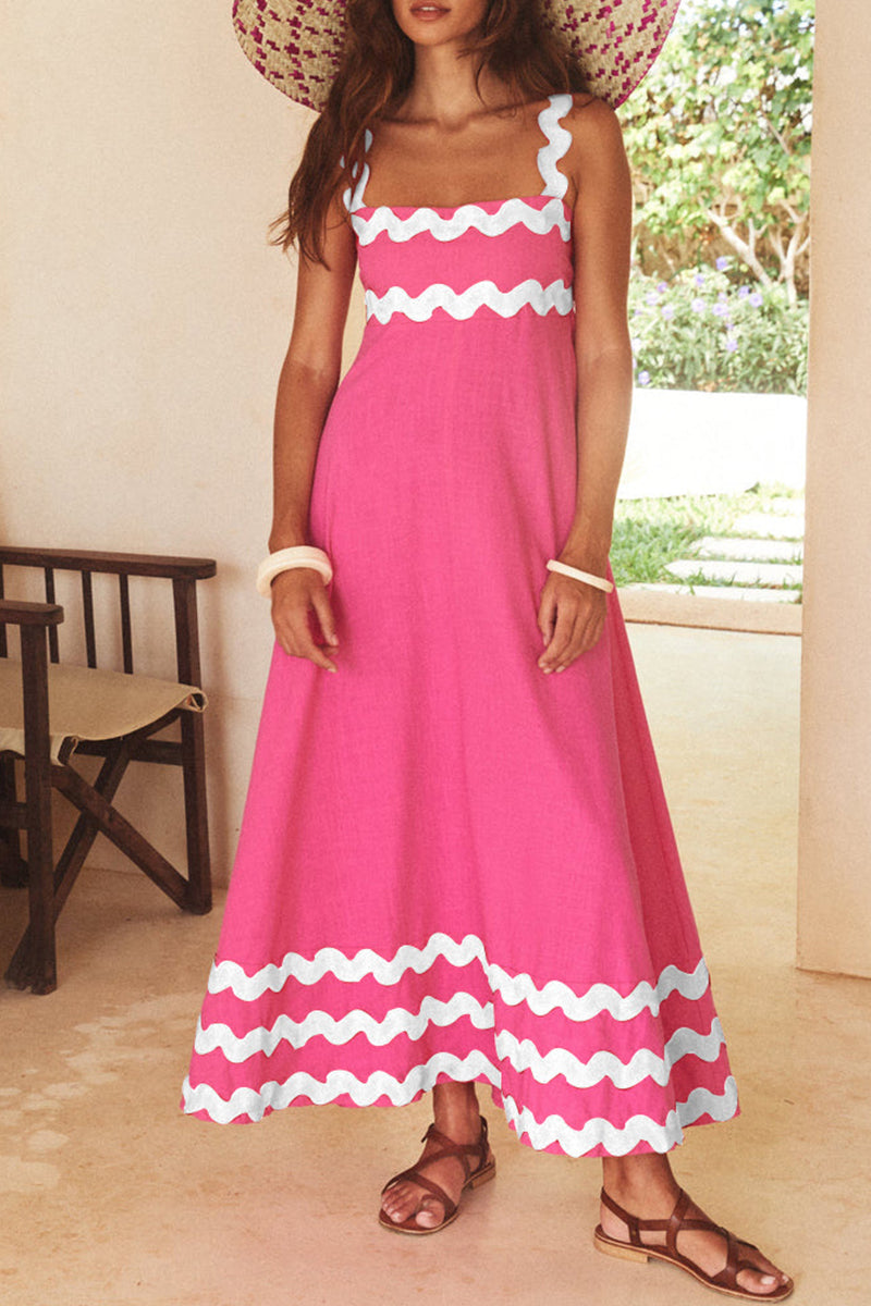 Vestidos casuales con tirantes y patchwork ondulado en contraste (7 colores)