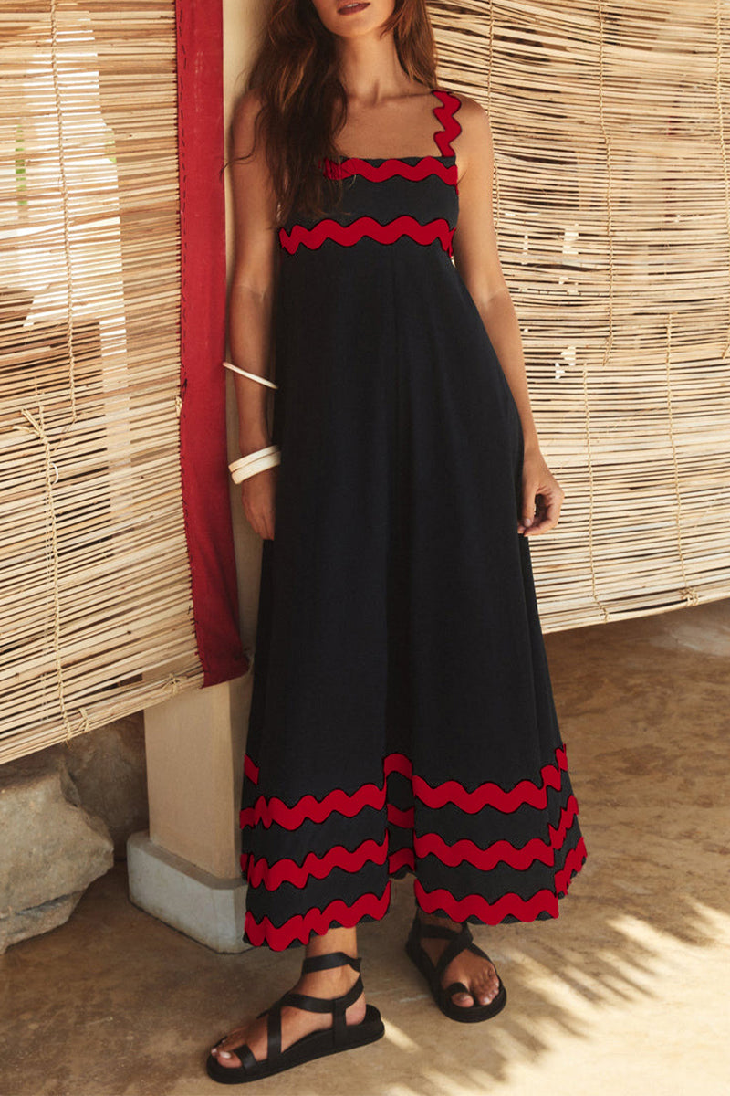 Vestidos casuales con tirantes y patchwork ondulado en contraste (7 colores)