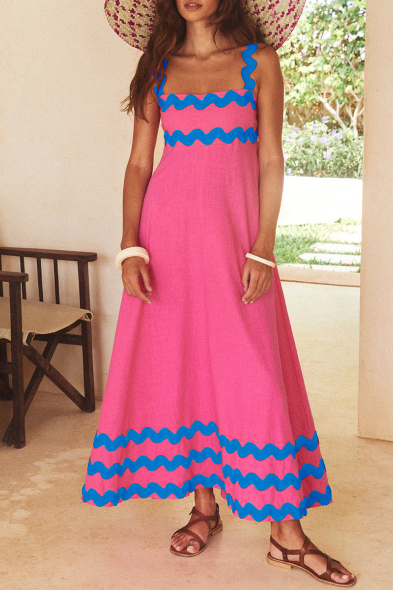 Vestidos casuales con tirantes y patchwork ondulado en contraste (7 colores)