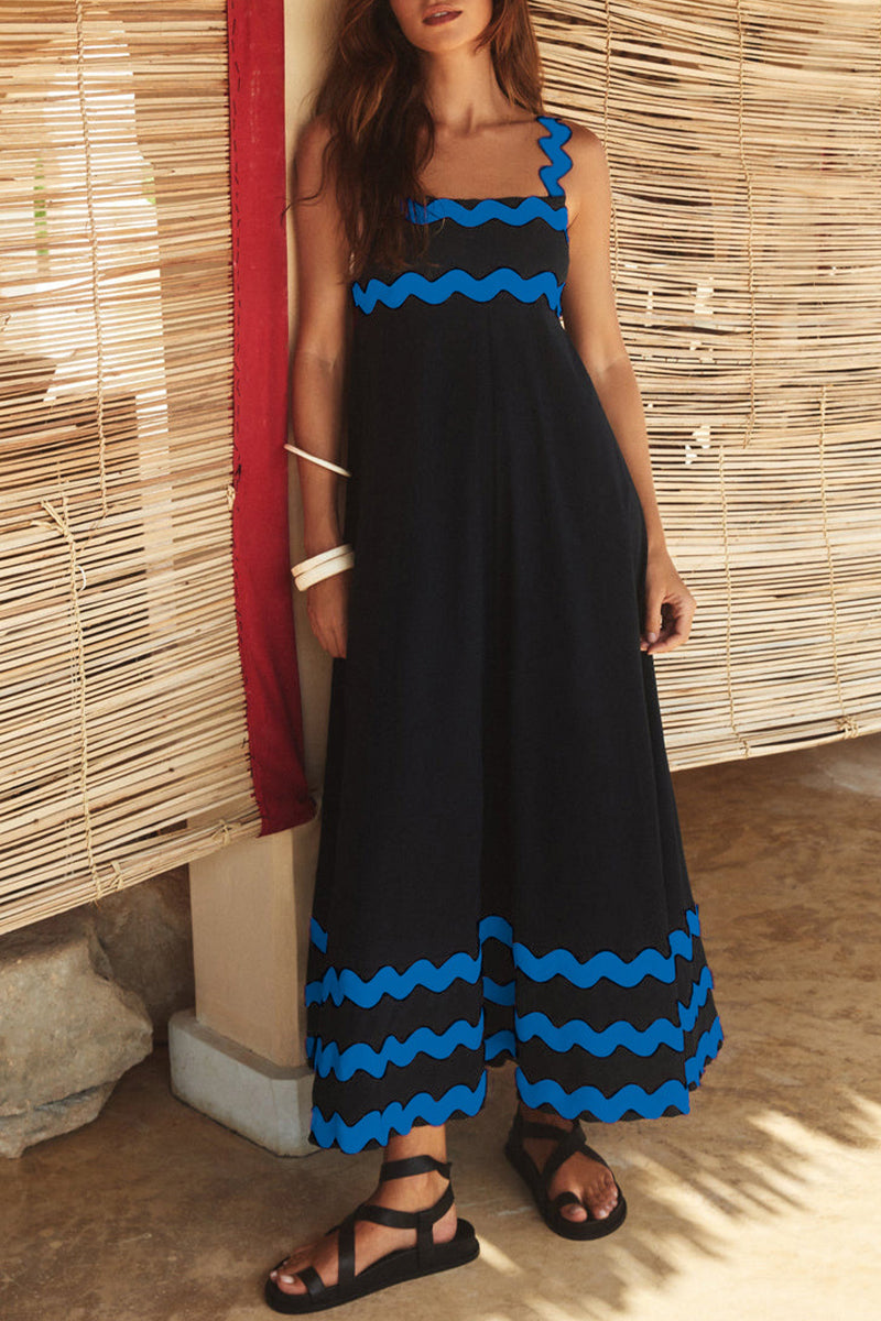 Vestidos casuales con tirantes y patchwork ondulado en contraste (7 colores)