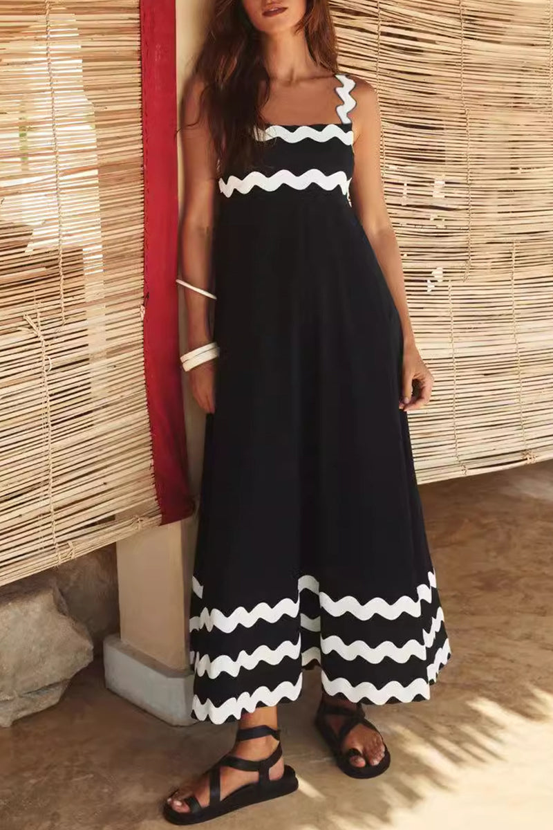Vestidos casuales con tirantes y patchwork ondulado en contraste (7 colores)