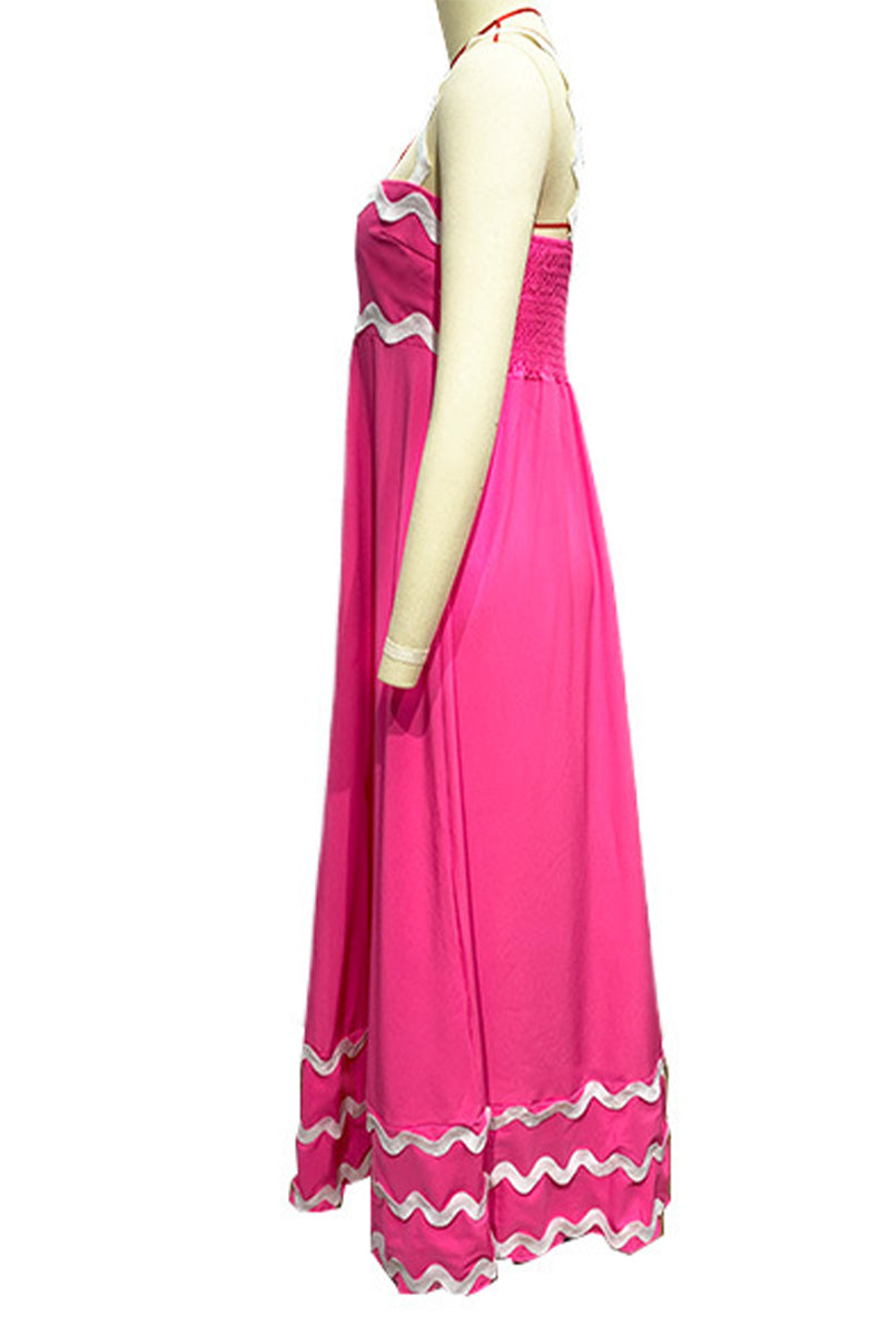 Vestidos casuales con tirantes y patchwork ondulado en contraste (7 colores)