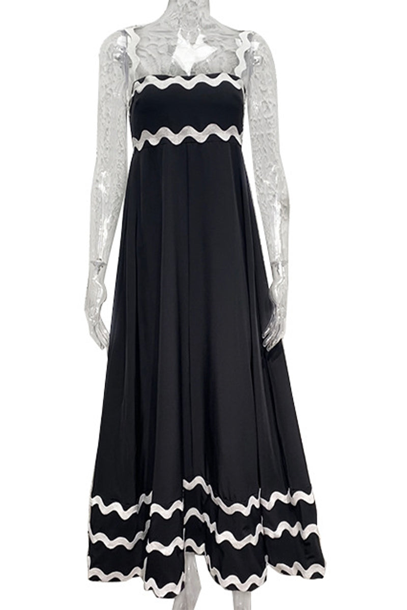 Vestidos casuales con tirantes y patchwork ondulado en contraste (7 colores)