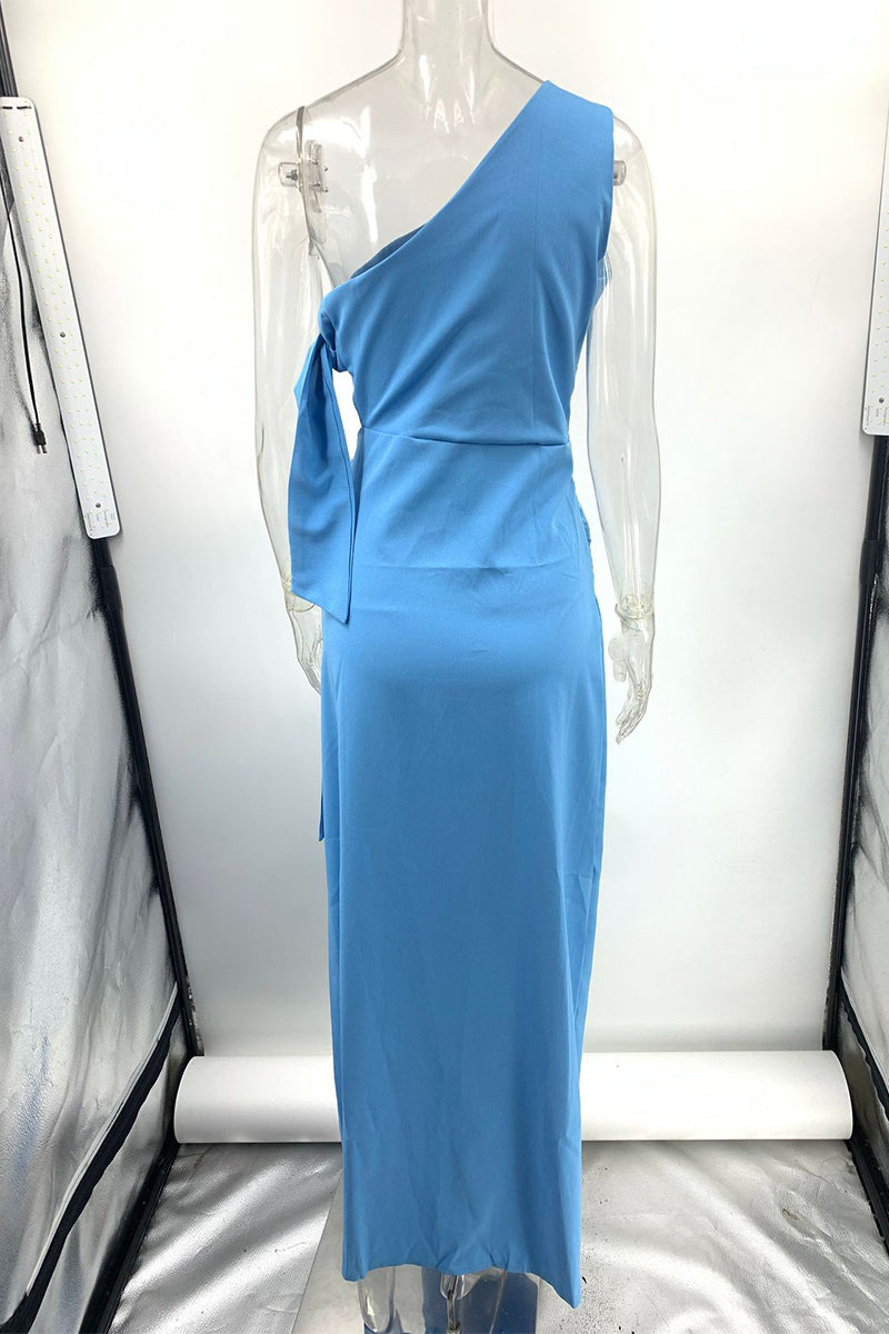Vestidos sexis irregulares con cuello oblicuo y abertura ahuecada de un solo color